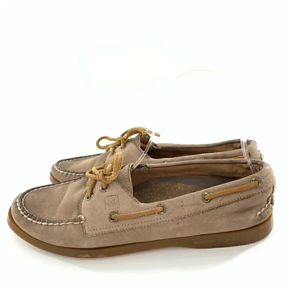 Sperry 8 womens brown leather boat shoes lace up nautical preppy